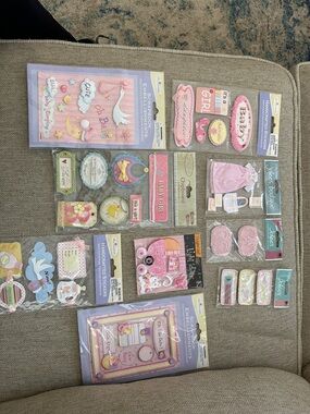NWT Assorted Baby Girl Sticker and Embellishment Lot - Pink